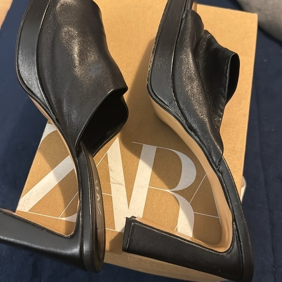 Zara leather heel platform mules black size 9US/40 - Picture 12 of 15